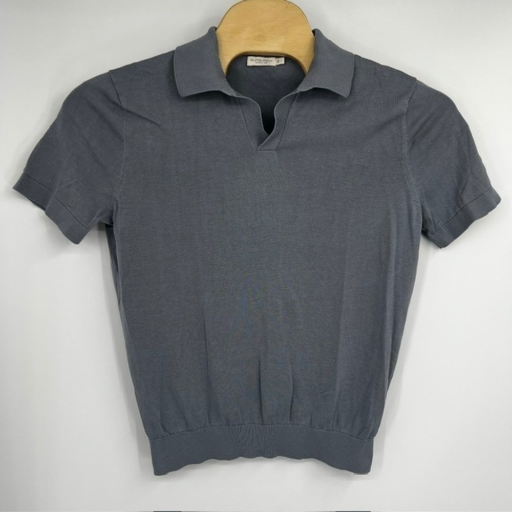 Suitsupply Men's Gray Cotton Silk Knit Polo Shirt Open V-Neck Size Large